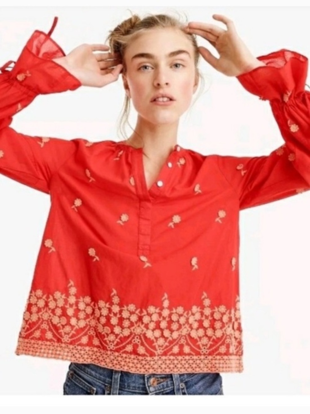J.Crew Embroidered Peasant Blouse Too size S